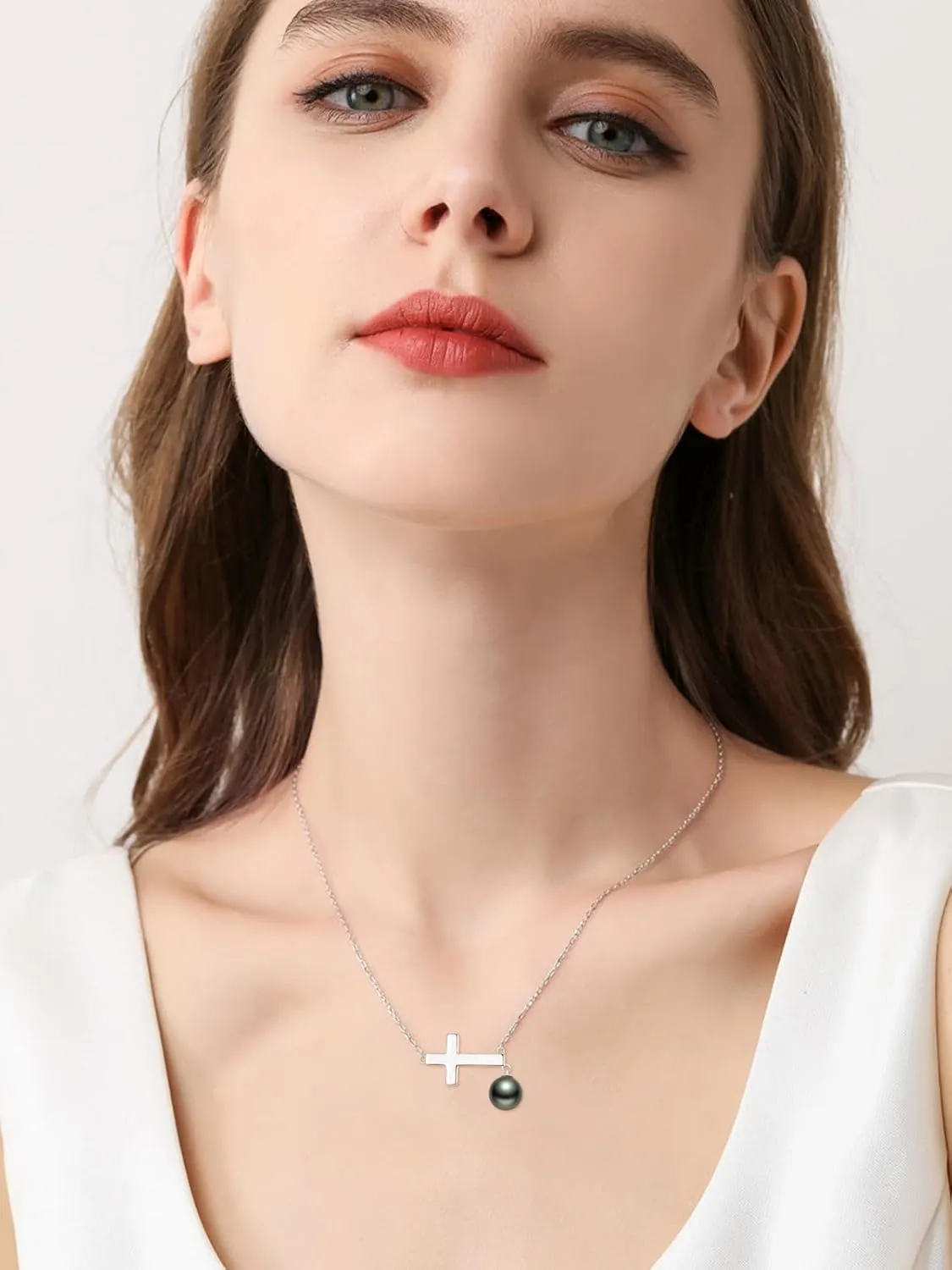 Tahitian Black Classic Necklace For Women 925 Sterling Silver Black Preal Pendant Classic Jewelry Gift For Wife Mom Girlfriend Christmas, Valentine's Day, Mother's Day Gift Jewelry