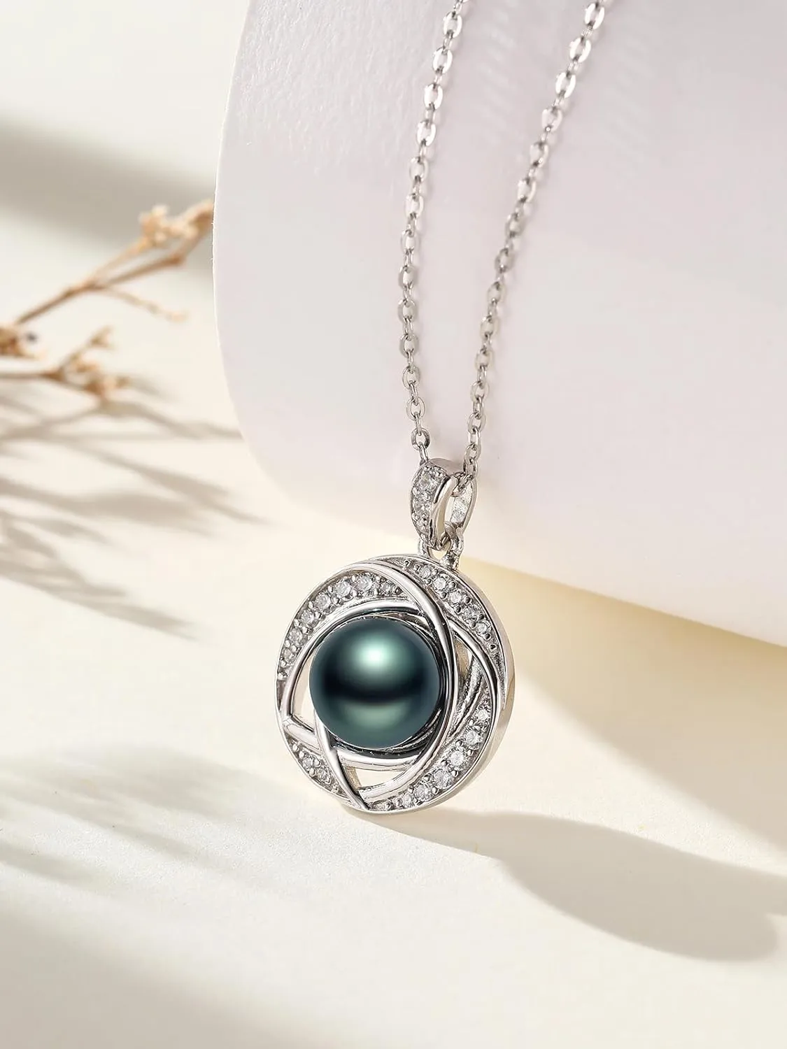 Tahitian Black Classic Necklace For Women 925 Sterling Silver Black Preal Pendant Classic Jewelry Gift For Wife Mom Girlfriend Christmas, Valentine's Day, Mother's Day Gift Jewelry