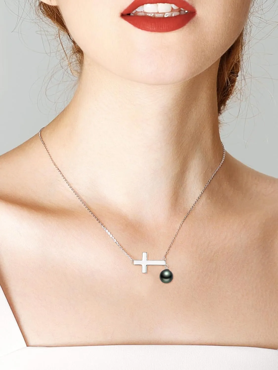 Tahitian Black Classic Necklace For Women 925 Sterling Silver Black Preal Pendant Classic Jewelry Gift For Wife Mom Girlfriend Christmas, Valentine's Day, Mother's Day Gift Jewelry