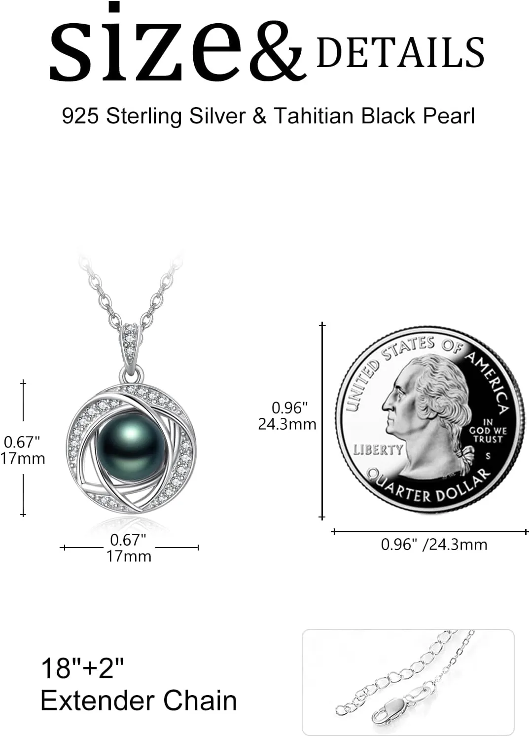 Tahitian Black Classic Necklace For Women 925 Sterling Silver Black Preal Pendant Classic Jewelry Gift For Wife Mom Girlfriend Christmas, Valentine's Day, Mother's Day Gift Jewelry