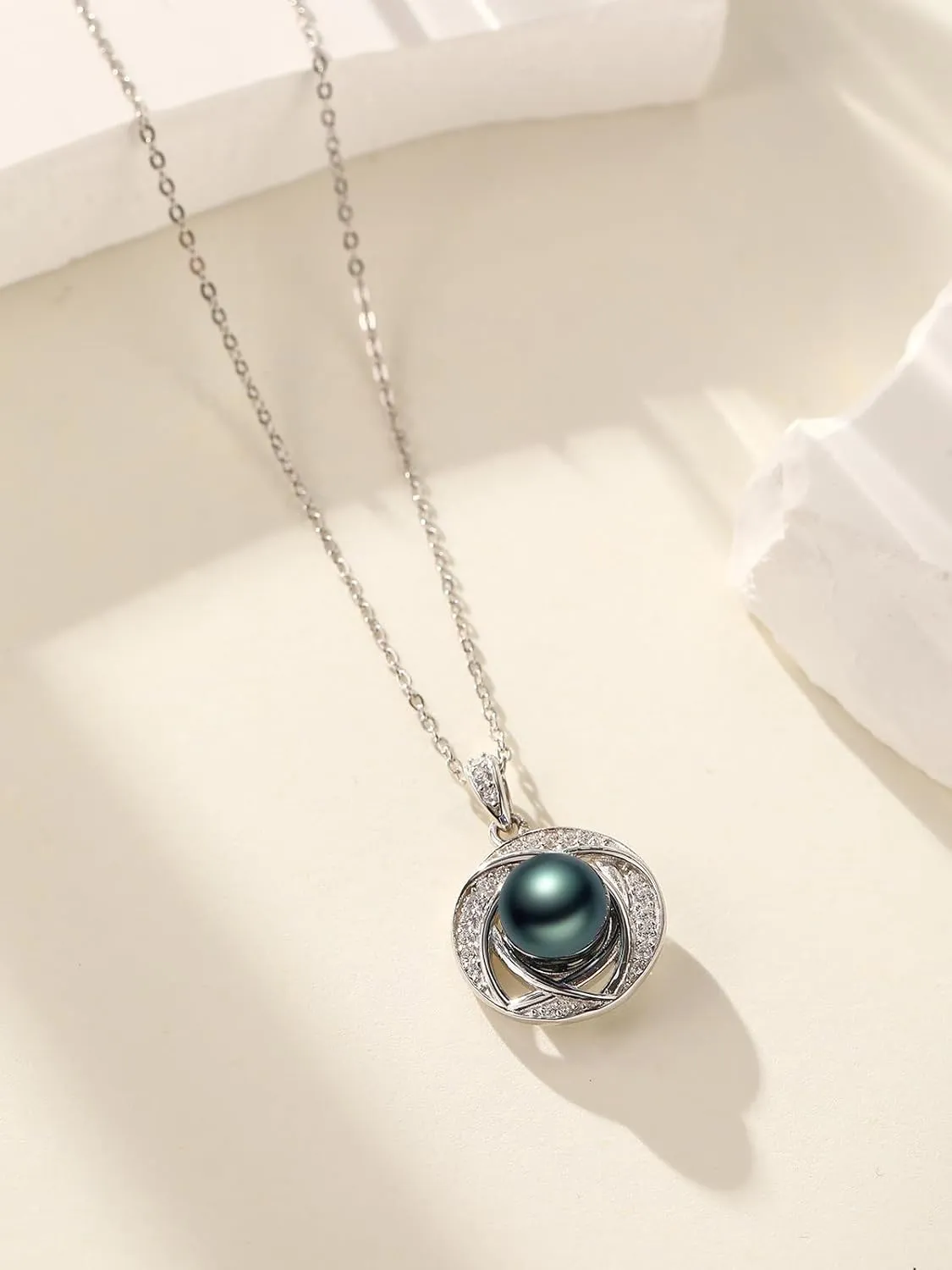Tahitian Black Classic Necklace For Women 925 Sterling Silver Black Preal Pendant Classic Jewelry Gift For Wife Mom Girlfriend Christmas, Valentine's Day, Mother's Day Gift Jewelry