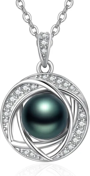 Tahitian Black Classic Necklace For Women 925 Sterling Silver Black Preal Pendant Classic Jewelry Gift For Wife Mom Girlfriend Christmas, Valentine's Day, Mother's Day Gift Jewelry
