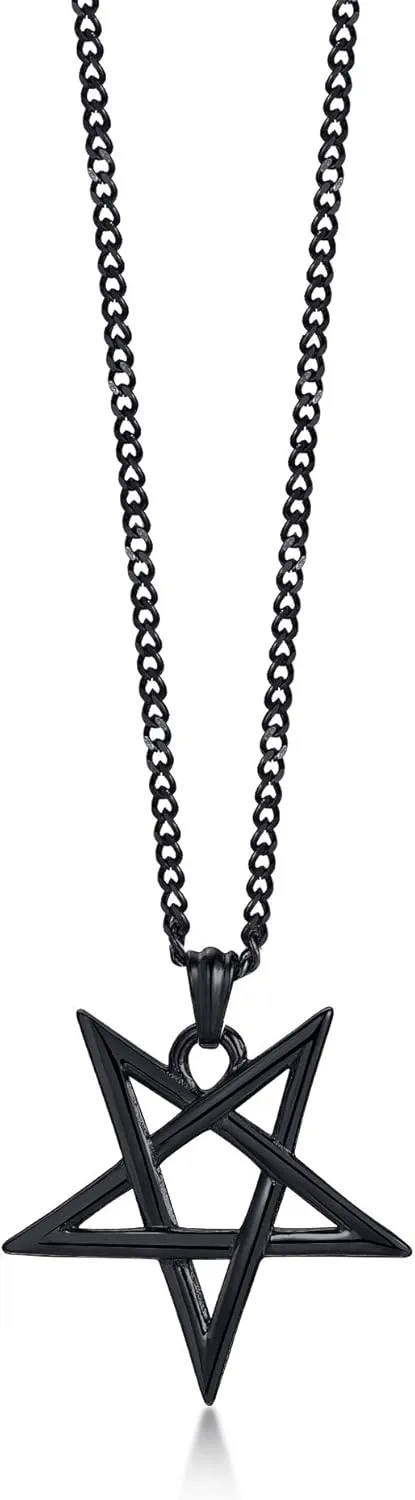 TempBeau Satanic Pentagram Baphomet Pendant Necklace - Handmade Upside Down Pentacle Link Chain, Satanism Church Punk Gothic Men Women Jewelry Gifts, 24" Satan Goat Necklace