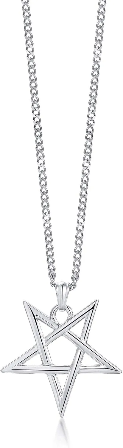 TempBeau Satanic Pentagram Baphomet Pendant Necklace - Handmade Upside Down Pentacle Link Chain, Satanism Church Punk Gothic Men Women Jewelry Gifts, 24" Satan Goat Necklace