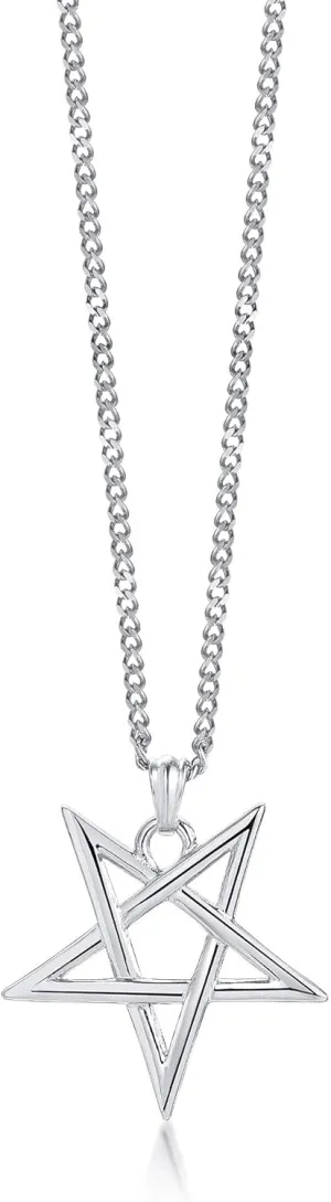 TempBeau Satanic Pentagram Baphomet Pendant Necklace - Handmade Upside Down Pentacle Link Chain, Satanism Church Punk Gothic Men Women Jewelry Gifts, 24" Satan Goat Necklace