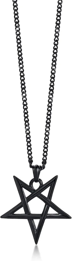 TempBeau Satanic Pentagram Baphomet Pendant Necklace - Handmade Upside Down Pentacle Link Chain, Satanism Church Punk Gothic Men Women Jewelry Gifts, 24" Satan Goat Necklace
