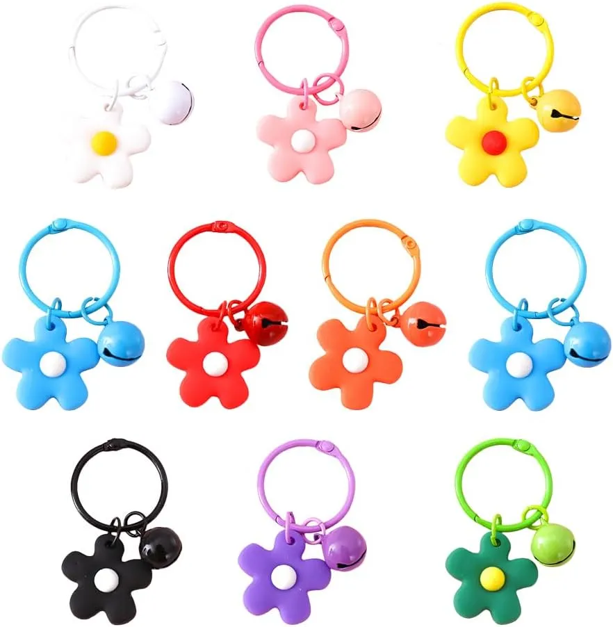 TENDYCOCO 10pcs Adorable Flower Bell Keychain Hanging Keychains Pendant Girly Key Rings