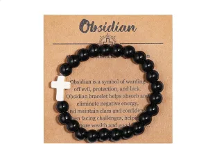 tenghong2021 8mm Natural Stone Cross Bracelet for Women Healing Elastic Stretch Beaded Bracelet Inspirational Christian Colorful Easter Bracelet for Women Men Gifts Jewelry