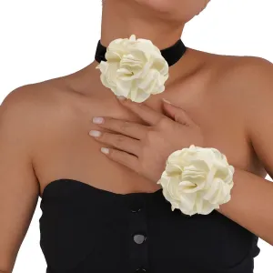 Tgirls Black Choker Flower Velvet Necklace Set Retro Rose Corsage Gothic Necklaces Collar Wristband Halloween Costume Gift for Women and Girls