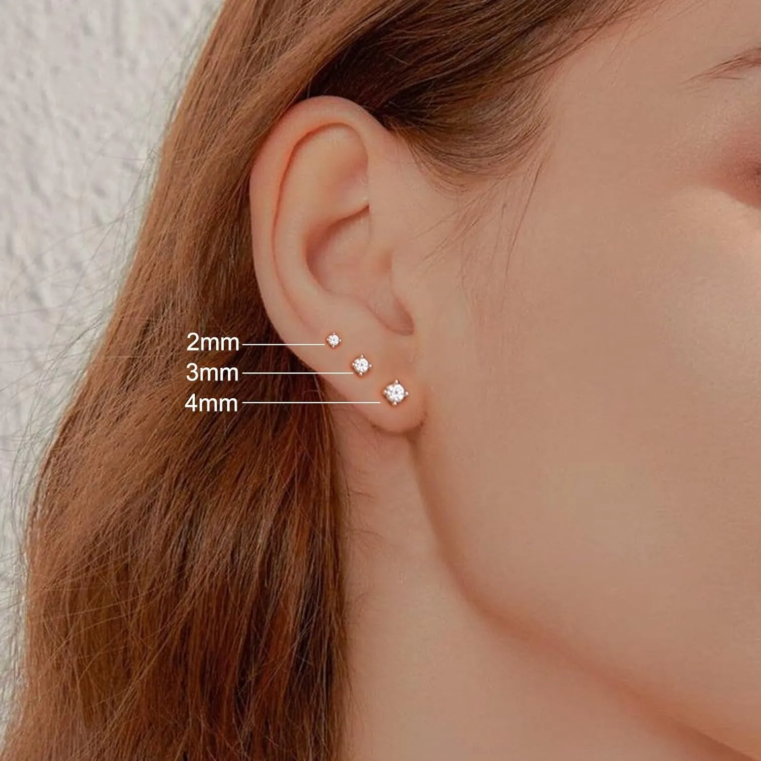 Threadless Flat Back Earrings for Women,Men,3 Pairs Hypoallergenic Push in Flat Back Cubic Zirconia, Titanium Surgical Stainless Steel Stud Earring for Cartilage Tragus Helix Piercing Jewelry