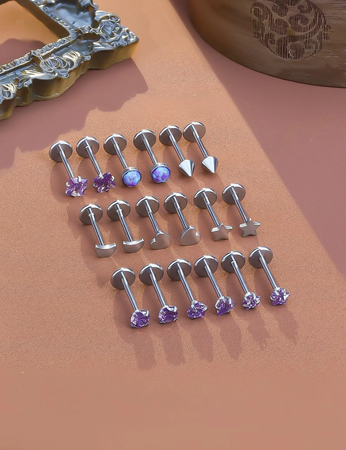 Threadless Noses Rings, Flat Back Earrings, 20G-Gauge 5/16in-Post 3mm-Top, 9Pairs Hypoallergenic Surgical Steel Cartilage Helix Tragus Conch Piercing Jewelry for Women Men.