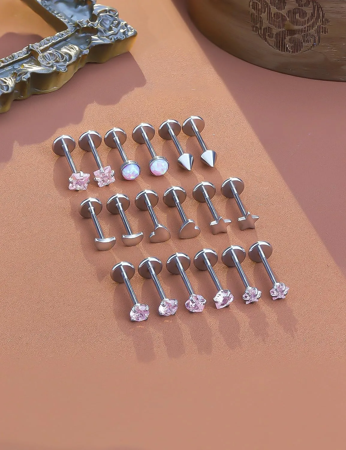 Threadless Noses Rings, Flat Back Earrings, 20G-Gauge 5/16in-Post 3mm-Top, 9Pairs Hypoallergenic Surgical Steel Cartilage Helix Tragus Conch Piercing Jewelry for Women Men.