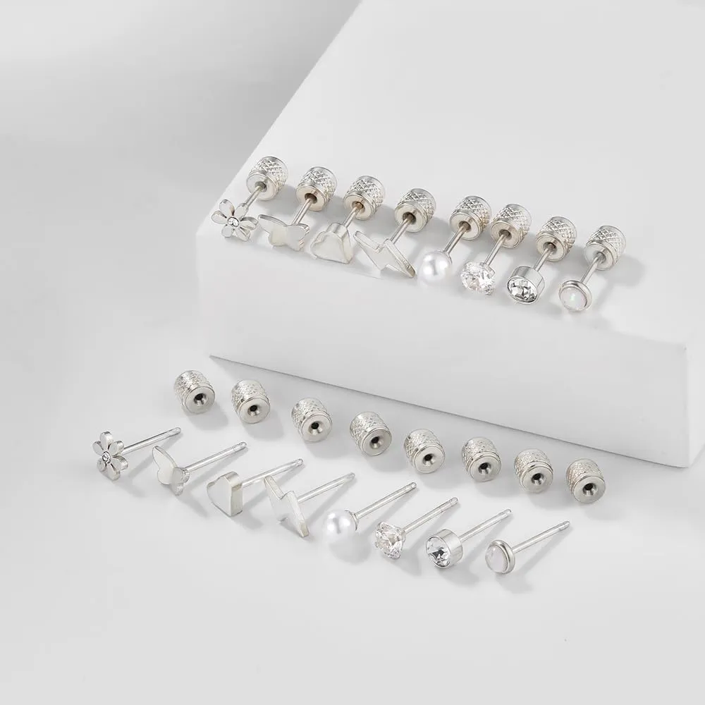 Threadless Push in Stud Earrings for Women Men Flat Back Hypoallergenic Surgical Steel Cartilage Helix Tragus Earlobe Piercings