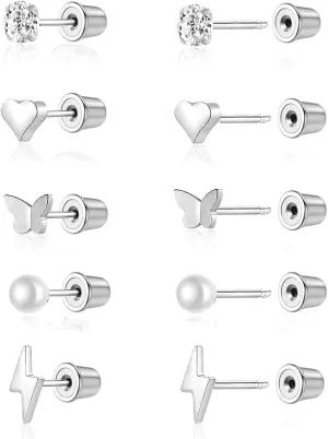 Threadless Push in Stud Earrings for Women Men Flat Back Hypoallergenic Surgical Steel Cartilage Helix Tragus Earlobe Piercings