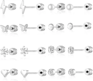 Threadless Push in Stud Earrings for Women Men Flat Back Hypoallergenic Surgical Steel Cartilage Helix Tragus Earlobe Piercings