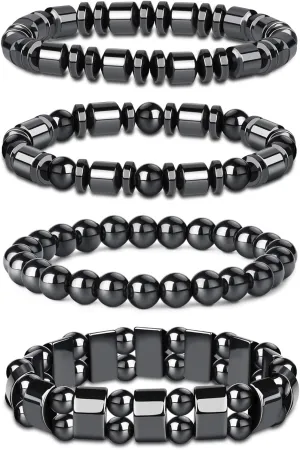 THUNARAZ 4Pcs Hematite Bracelet for Men Women Bangle Bracelet Magnetic Tiger Eye Bracelets