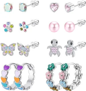 THUNARAZ Hypoallergenic Screwback Earrings Studs for Girls Women 316L Stainless Steel Cute Heart Hoop Earrings CZ Butterfly Turtle Screw Back Stud Earrings 20G