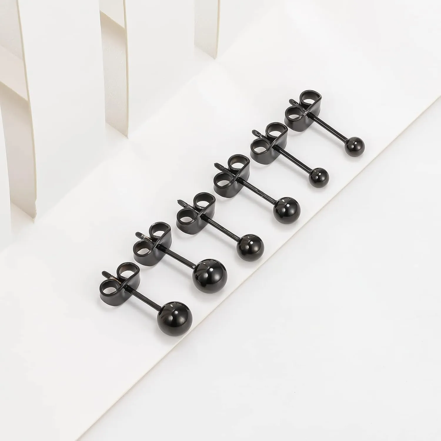 Titanium Ball Earrings Hypoallergenic Studs for Women Men Sensitive Ears Black 3mm 4mm 5mm Titanium Backs