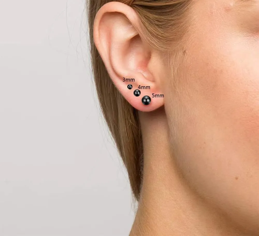 Titanium Ball Earrings Hypoallergenic Studs for Women Men Sensitive Ears Black 3mm 4mm 5mm Titanium Backs