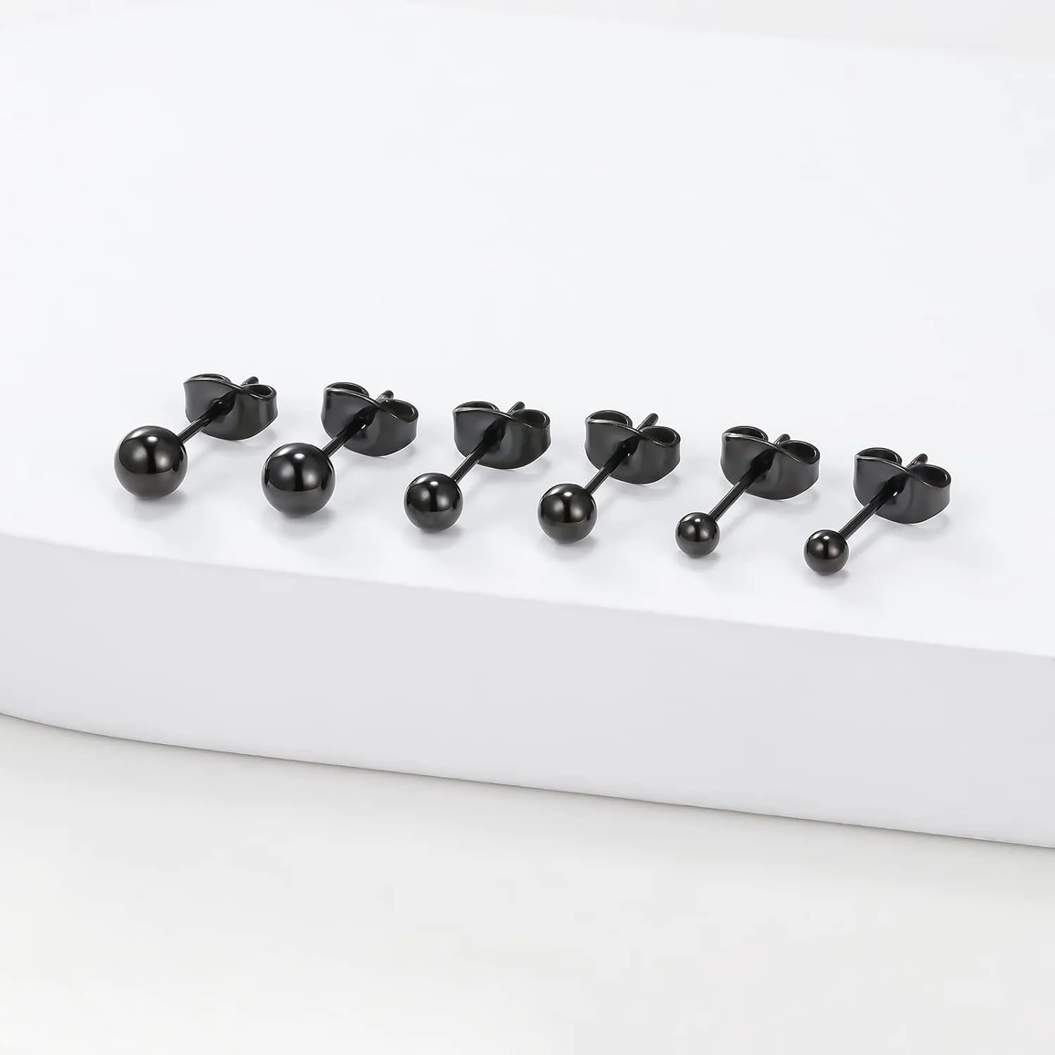 Titanium Ball Earrings Hypoallergenic Studs for Women Men Sensitive Ears Black 3mm 4mm 5mm Titanium Backs