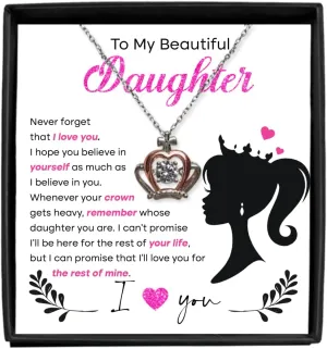 To My Daughter Crown Necklace Set 925 Sterling Silver Necklaces - Daughter Gift from Mom & Dad Pendant Chain Necklace Christmas Gift with thoughtful Massage Card Main