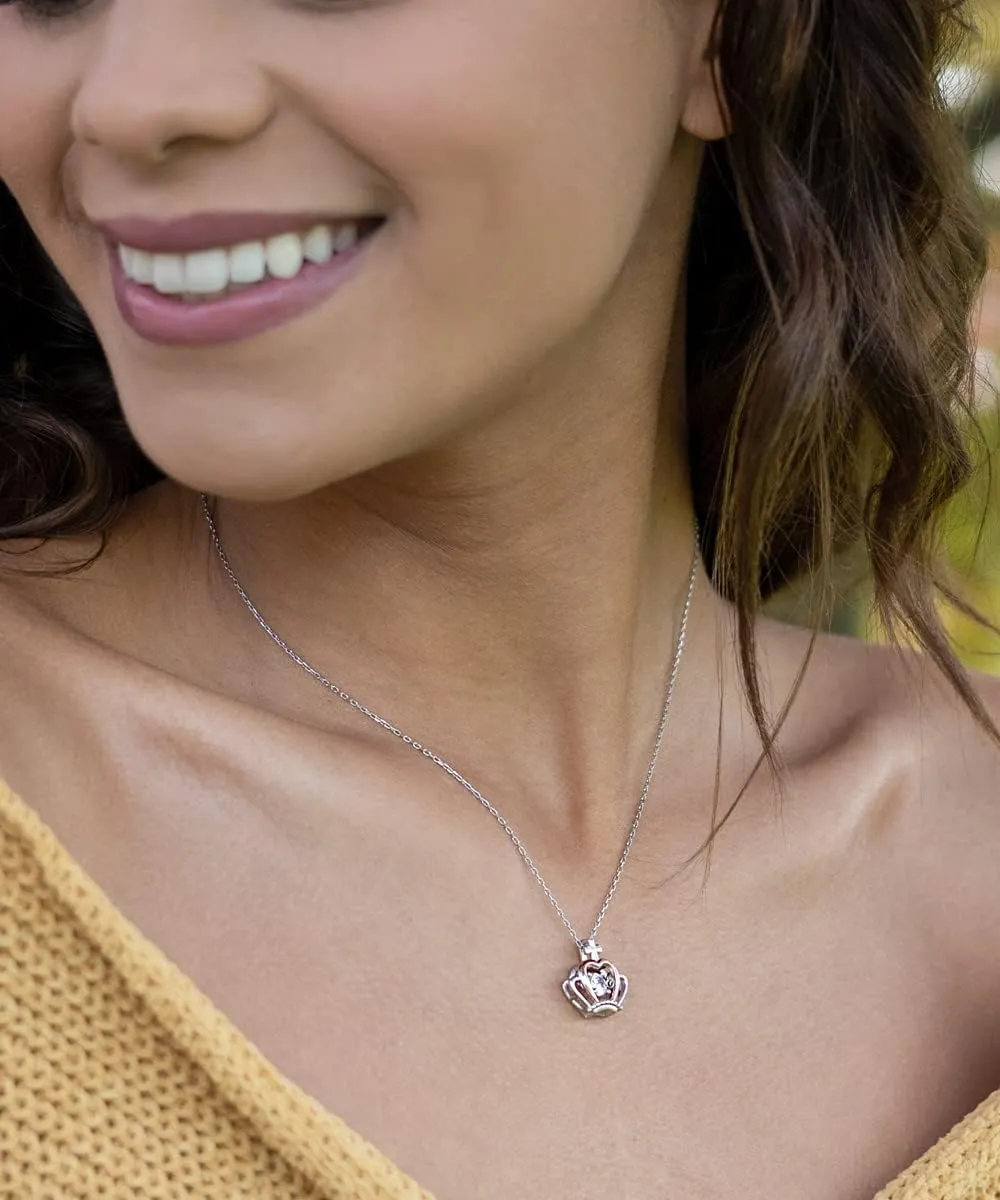 To My Daughter Crown Necklace Set 925 Sterling Silver Necklaces - Daughter Gift from Mom & Dad Pendant Chain Necklace Christmas Gift with thoughtful Massage Card Main