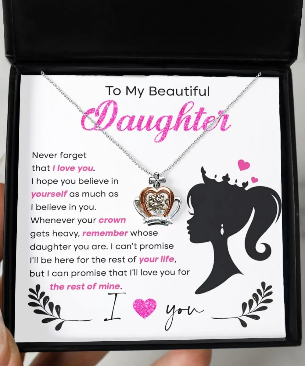 To My Daughter Crown Necklace Set 925 Sterling Silver Necklaces - Daughter Gift from Mom & Dad Pendant Chain Necklace Christmas Gift with thoughtful Massage Card Main