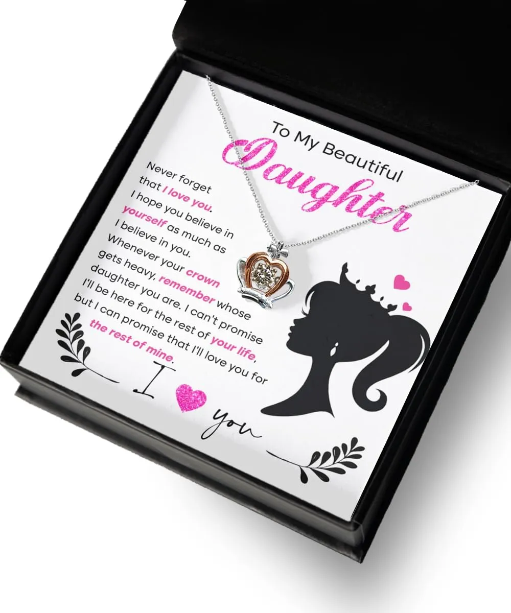 To My Daughter Crown Necklace Set 925 Sterling Silver Necklaces - Daughter Gift from Mom & Dad Pendant Chain Necklace Christmas Gift with thoughtful Massage Card Main