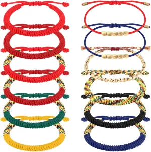 Tondiamo 12 Pcs Tibetan Copper Beads Bracelets Adjustable Handmade Tibetan Buddhist Woven Knots Colorful Mens Womens Lucky Bracelets for Protection Jewelry