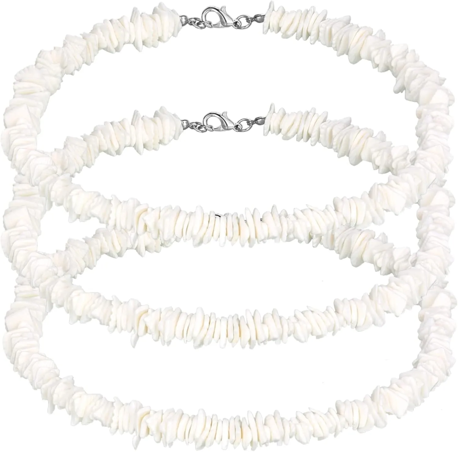 Tondiamo 3 Packs White Puka Shell Necklace Adjustable Seashell Necklace Summer Beach Surfer Sea Shell Beach Choker Jewelry