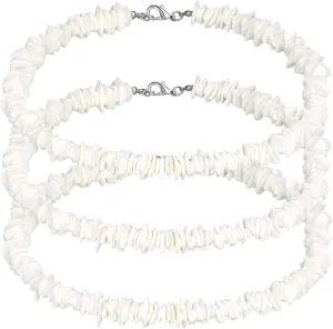 Tondiamo 3 Packs White Puka Shell Necklace Adjustable Seashell Necklace Summer Beach Surfer Sea Shell Beach Choker Jewelry