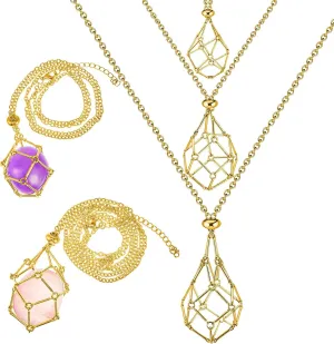 Tondiamo 3 Pcs Crystal Necklace Holder Cage Pendant Adjustable Empty Stone Holder Necklace Crystal Cage Stand for Jewelry DIY(Gold)