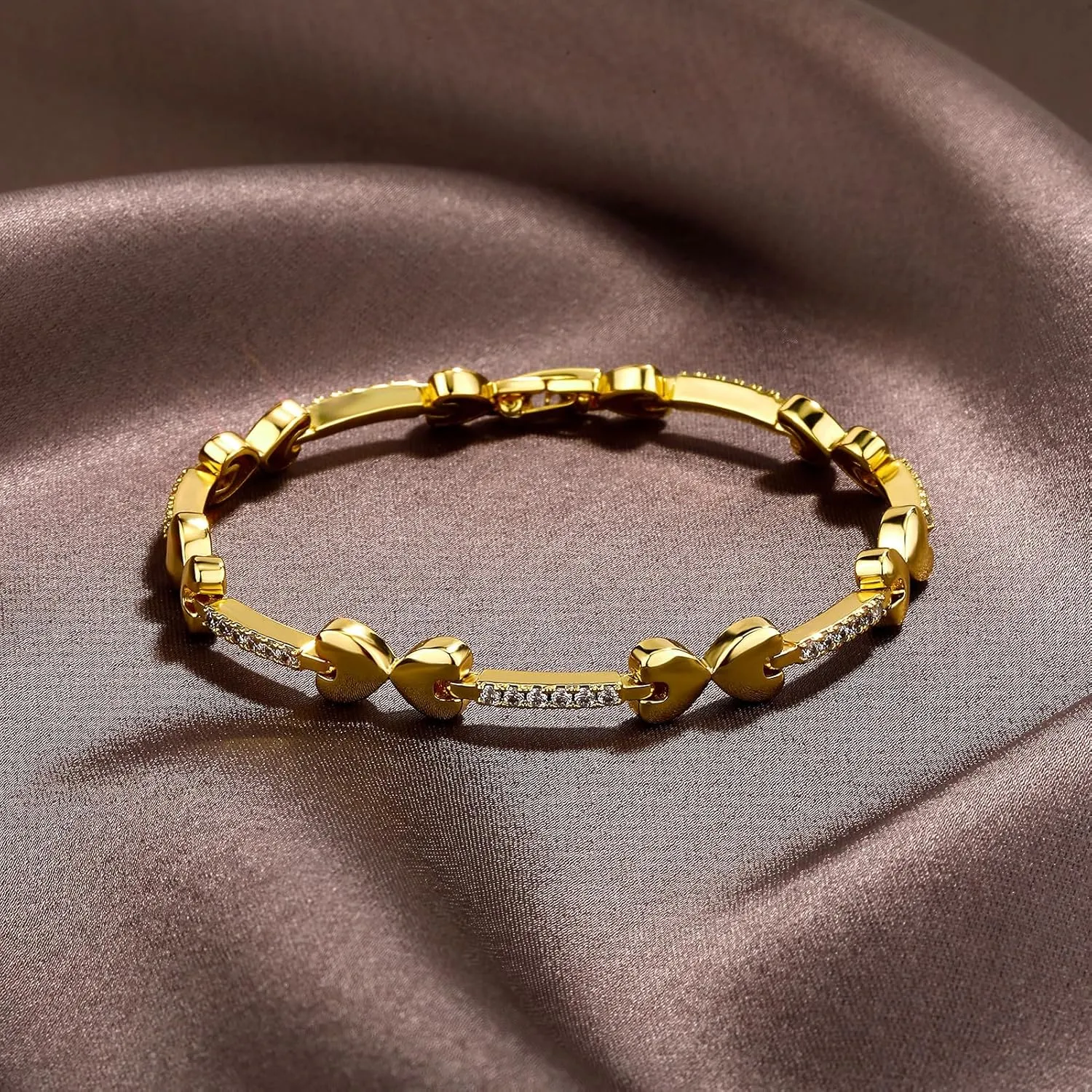 TOPGRILLZ Anklets for Women - 2 mm Heart Bows Design 14K Gold Plated 5A Cubic Zirconia Ankle Bracelets with Fold Over Clasp - Summer Beach Jewelry, 8 IN / 9 IN / 10 IN