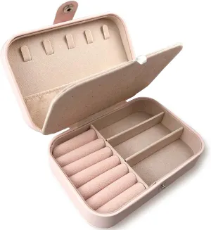 Travel Jewelry Box - Compact PU Leather Organizer for Women and Girls, Portable Mini Case for Earrings, Rings, Necklaces, Bracelets (Pink)