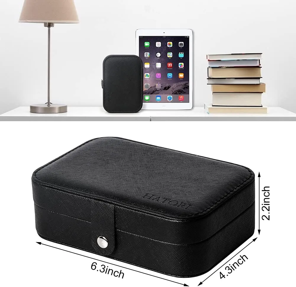 Travel Jewelry Box, PU Leather Small Jewelry Organizer for Women Girls, Portable Mini Travel Case Display Storage Holder Boxes for Stud Earrings, Rings, Necklaces, Bracelets (Black Beige)