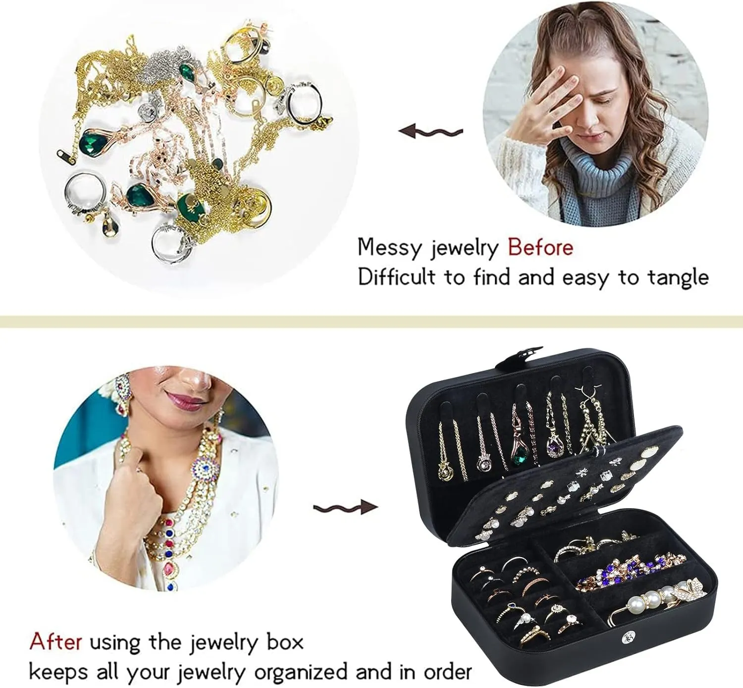 Travel Jewelry Box, PU Leather Small Jewelry Organizer for Women Girls, Portable Mini Travel Case Display Storage Holder Boxes for Stud Earrings, Rings, Necklaces, Bracelets (Black02)
