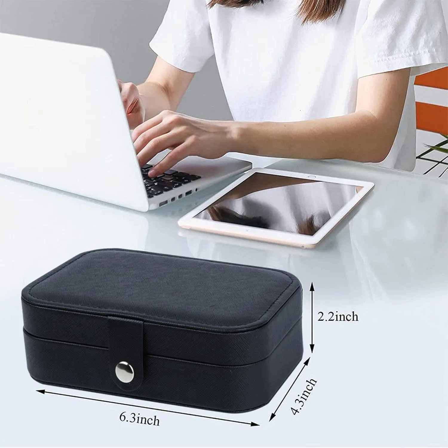 Travel Jewelry Box, PU Leather Small Jewelry Organizer for Women Girls, Portable Mini Travel Case Display Storage Holder Boxes for Stud Earrings, Rings, Necklaces, Bracelets (Black02)
