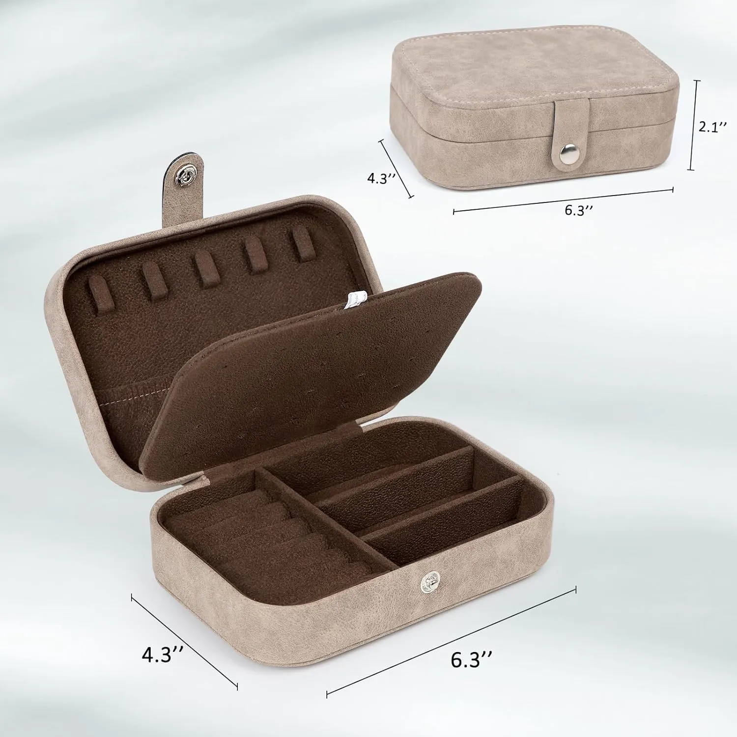 Travel Jewelry Box, PU Leather Small Jewelry Organizer for Women Girls, Portable Mini Travel Case Display Storage Holder Boxes for Stud Earrings, Rings, Necklaces, Bracelets (Brown)