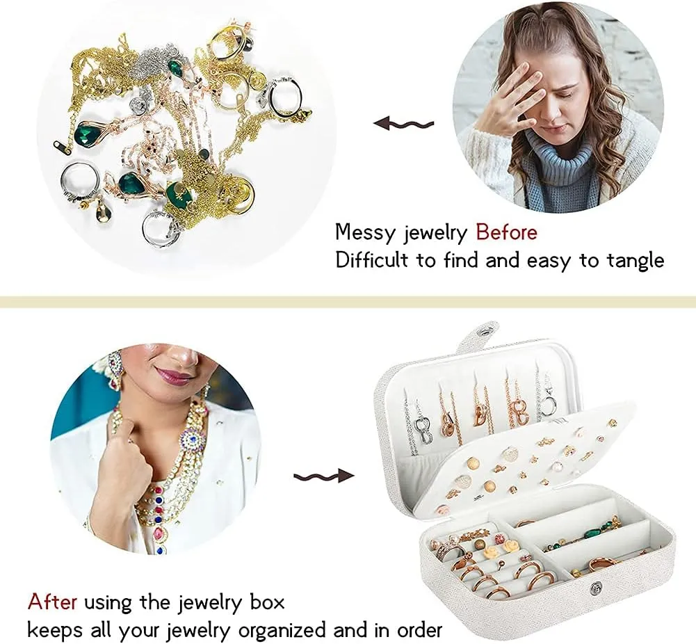 Travel Jewelry Box, PU Leather Small Jewelry Organizer for Women Girls, Portable Mini Travel Case Display Storage Holder Boxes for Stud Earrings, Rings, Necklaces, Bracelets (Glitter White)