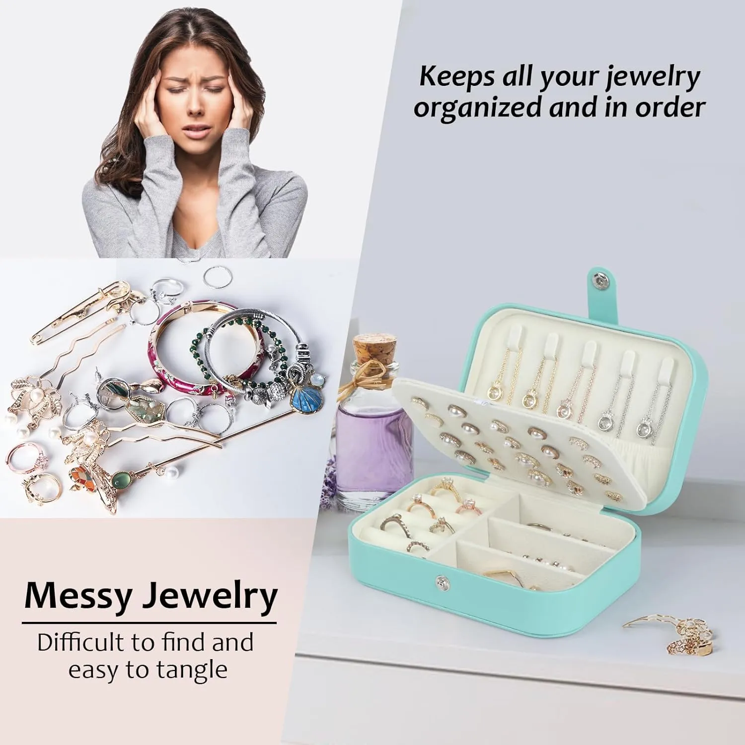 Travel Jewelry Box, PU Leather Small Jewelry Organizer for Women Girls, Portable Mini Travel Case Display Storage Holder Boxes for Stud Earrings, Rings, Necklaces, Bracelets