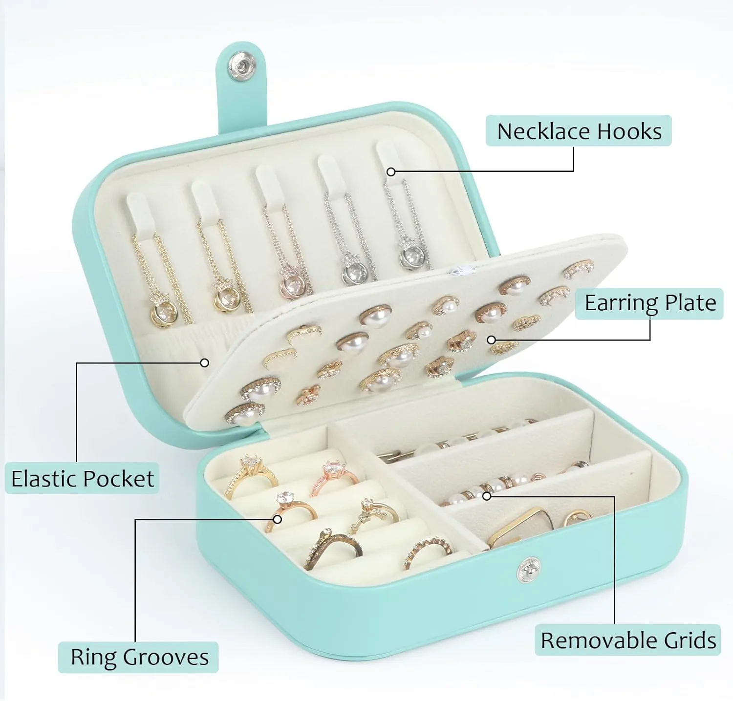 Travel Jewelry Box, PU Leather Small Jewelry Organizer for Women Girls, Portable Mini Travel Case Display Storage Holder Boxes for Stud Earrings, Rings, Necklaces, Bracelets