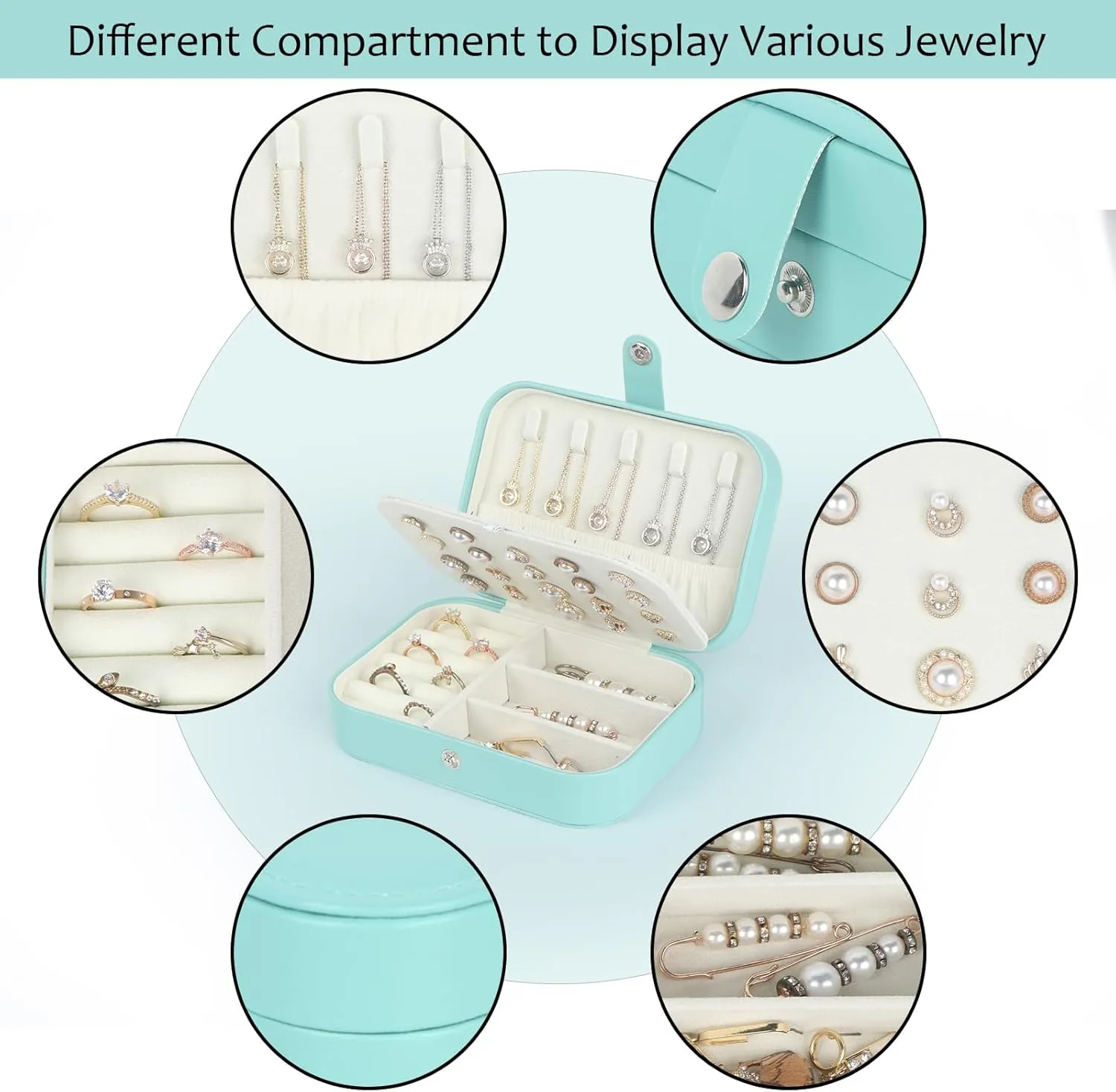 Travel Jewelry Box, PU Leather Small Jewelry Organizer for Women Girls, Portable Mini Travel Case Display Storage Holder Boxes for Stud Earrings, Rings, Necklaces, Bracelets