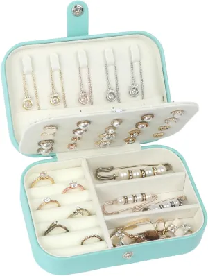 Travel Jewelry Box, PU Leather Small Jewelry Organizer for Women Girls, Portable Mini Travel Case Display Storage Holder Boxes for Stud Earrings, Rings, Necklaces, Bracelets