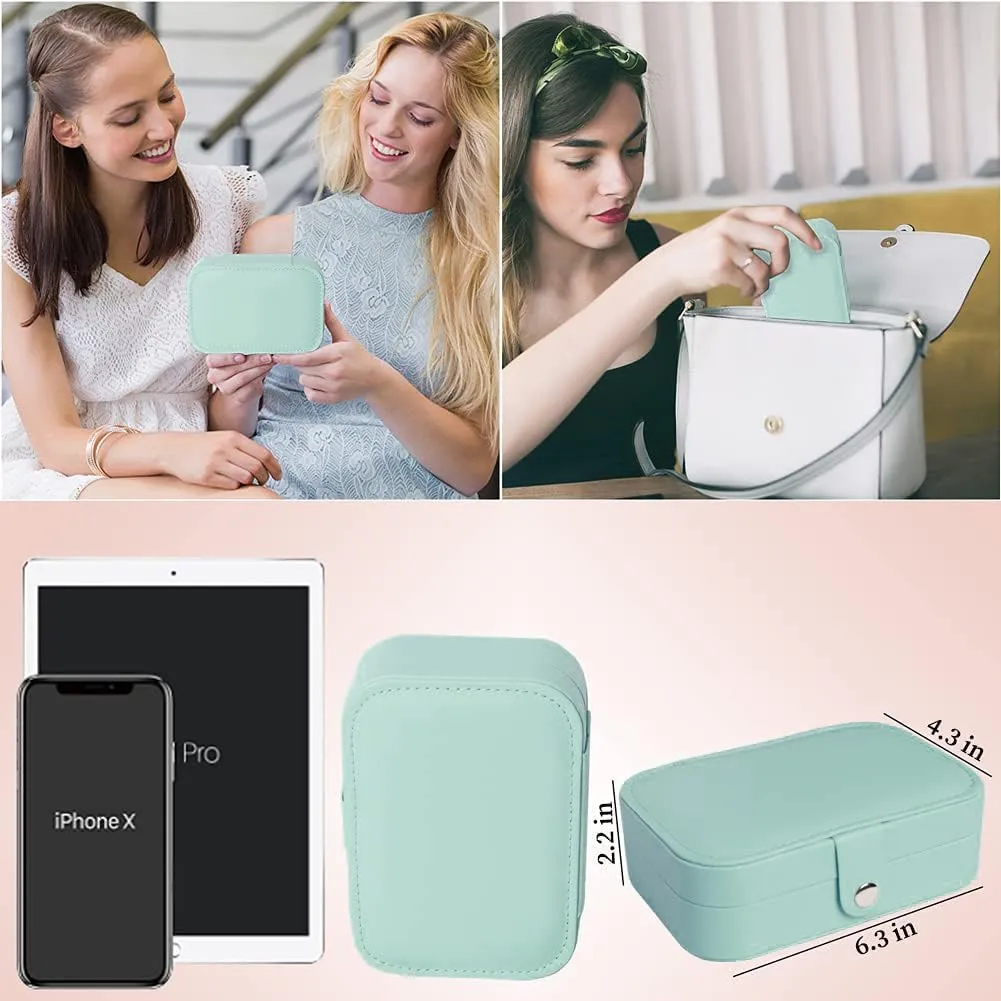 Travel Jewelry Box, Small Jewelry Organizer Boxes for Women Girls, 2 Layer Travel Jewlery Case, PU Leather Mini Portable Jewerly Storage Display Holder for Earrings, Ring, Necklaces, Bracelets - Green