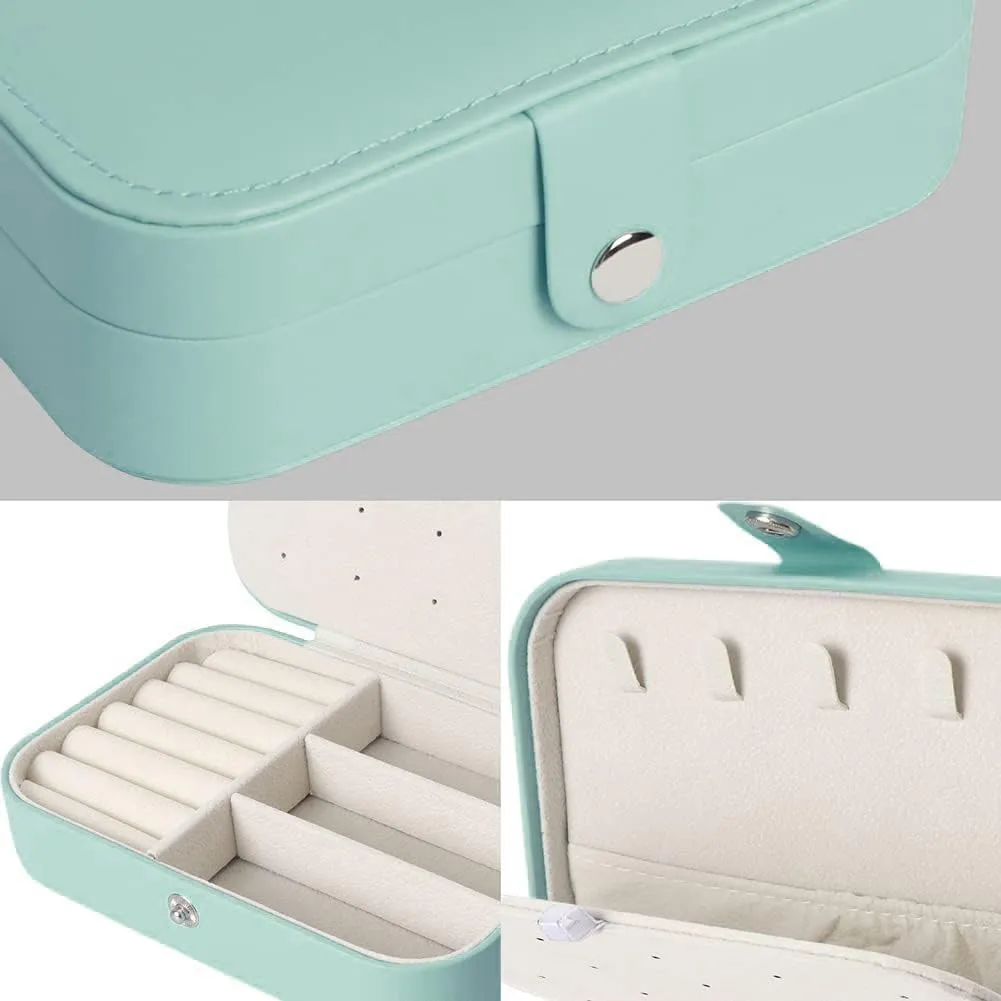 Travel Jewelry Box, Small Jewelry Organizer Boxes for Women Girls, 2 Layer Travel Jewlery Case, PU Leather Mini Portable Jewerly Storage Display Holder for Earrings, Ring, Necklaces, Bracelets - Green