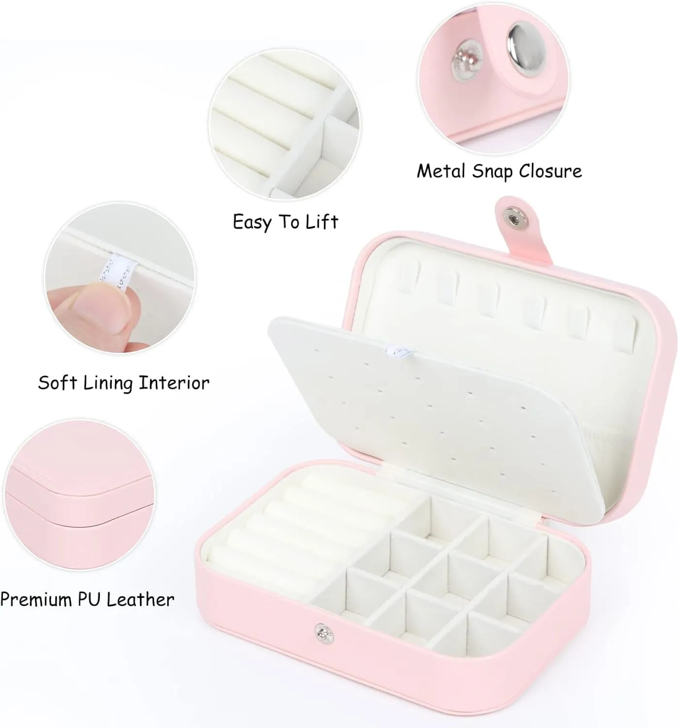 Travel Jewelry Box, Small Jewelry Organizer Boxes for Women Girls, 2 Layer Travel Jewlery Case, PU Leather Mini Portable Jewerly Storage Display Holder for Earrings, Ring, Necklaces, Bracelets(Pink 1)