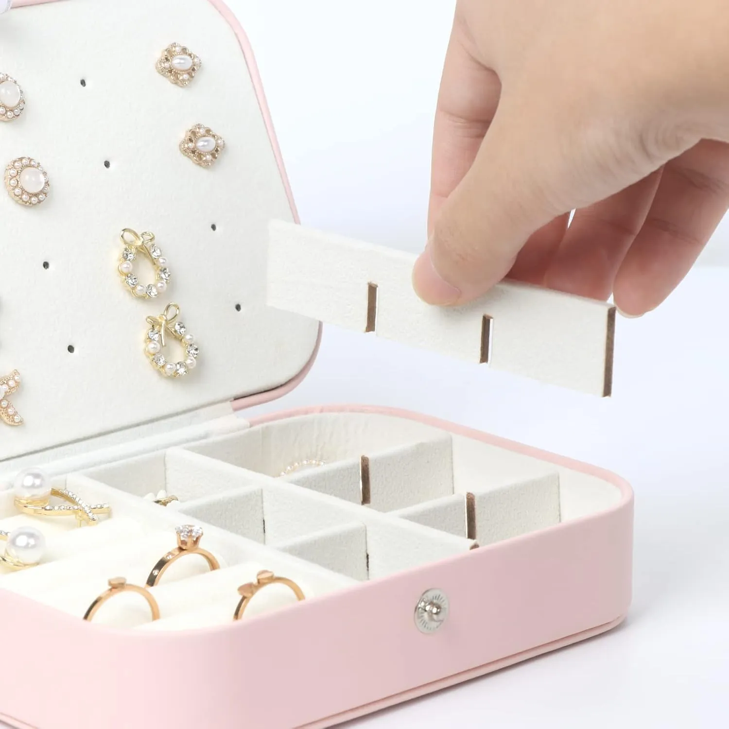 Travel Jewelry Box, Small Jewelry Organizer Boxes for Women Girls, 2 Layer Travel Jewlery Case, PU Leather Mini Portable Jewerly Storage Display Holder for Earrings, Ring, Necklaces, Bracelets(Pink 1)