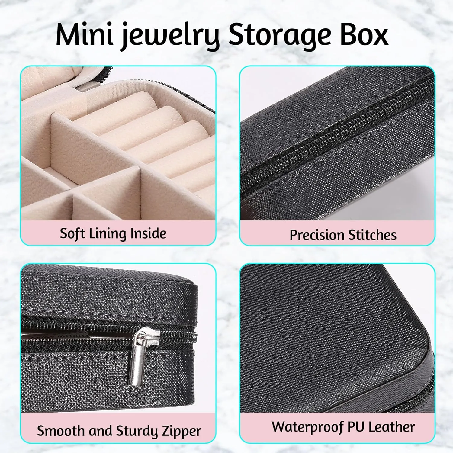 Travel Jewelry Box Small Jewelry Organizer Multi-functional Mini Travel Case Holder for Girls Women Stud Earrings, Rings, Necklaces, Pendant, Bracelets Storage, 1PC Black