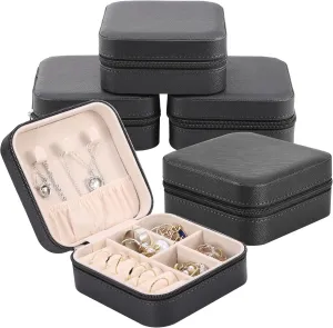 Travel Jewelry Box Small Jewelry Organizer Multi-functional Mini Travel Case Holder for Girls Women Stud Earrings, Rings, Necklaces, Pendant, Bracelets Storage, 5PCS Black