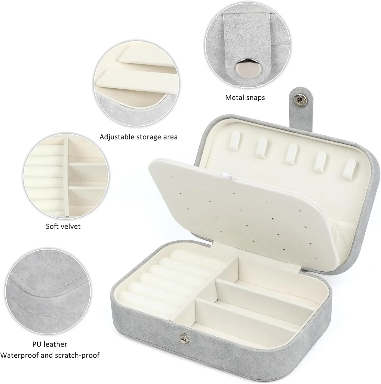 Travel Jewelry Box,Small Jewelry Organizer Boxes for Women Girls, 2 Layer Travel Jewlery Case, PU Leather Mini Portable Jewerly Storage Display Holder for Earrings, Ring,Necklaces, Bracelets - Grey